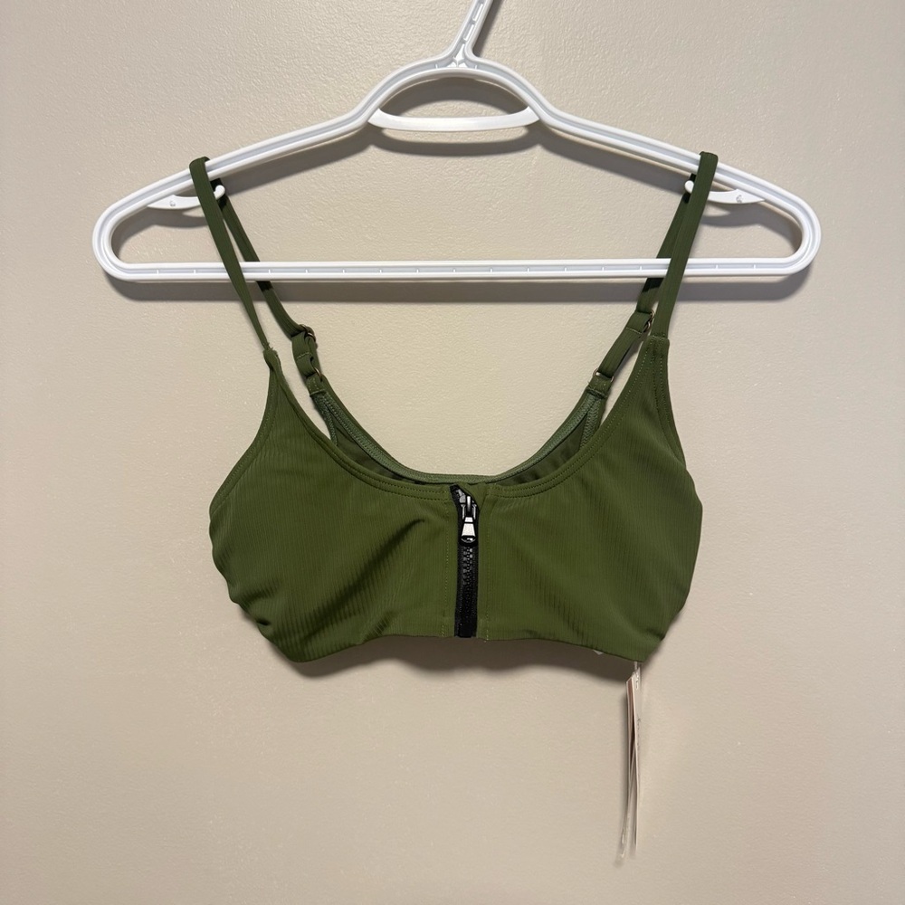 My Bikini Story NWT Olive Green Zip Bikini Top - Women’s XS - Picture 2 of 7